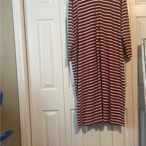Old Navy Maroon and White Striped Long Sleeve Dress